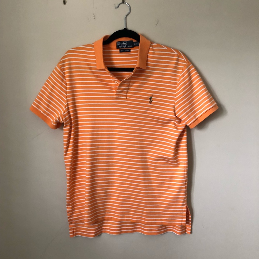 Orange and white men’s polo